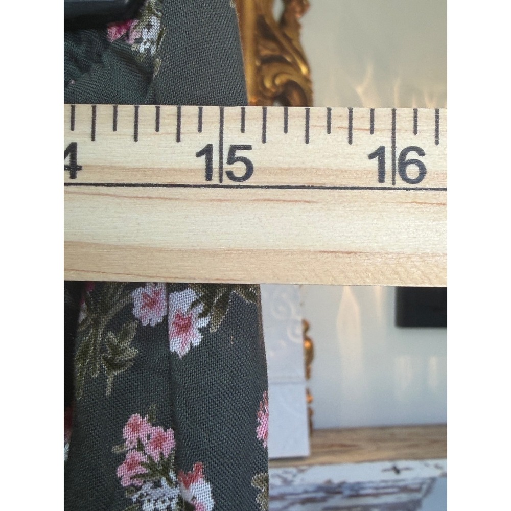 Angie Floral Wide Leg Pants Small Olive Green Pink Tiered Ruffle Boho Rayon - Picture 6 of 7